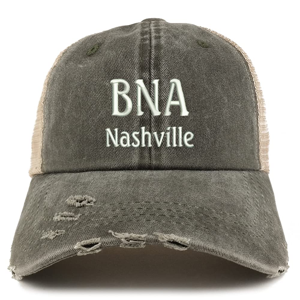 Trendy Apparel Shop BNA Nashville Embroidered Frayed Bill Trucker Mesh Back Cap