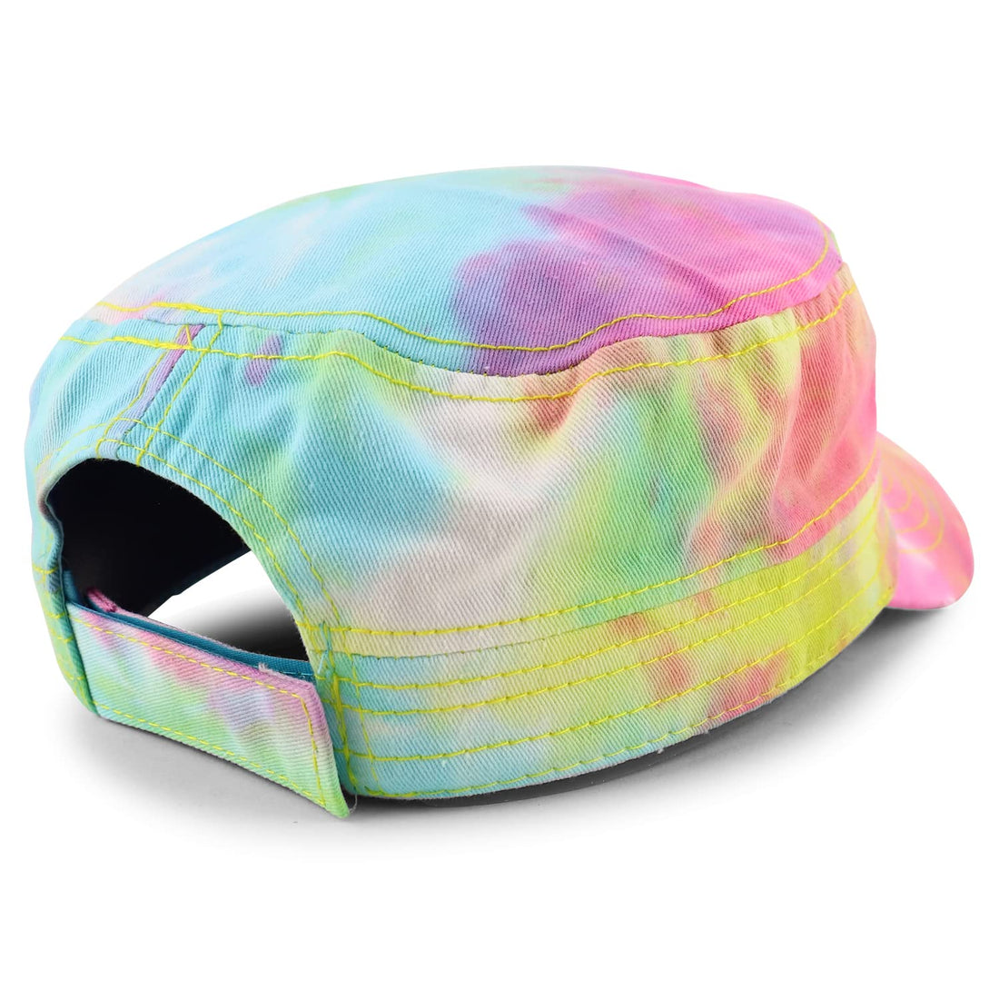 Trendy Apparel Shop Plain 100% Cotton Tie Dye Fabric Patterned Flat Top Army Baseball Cap