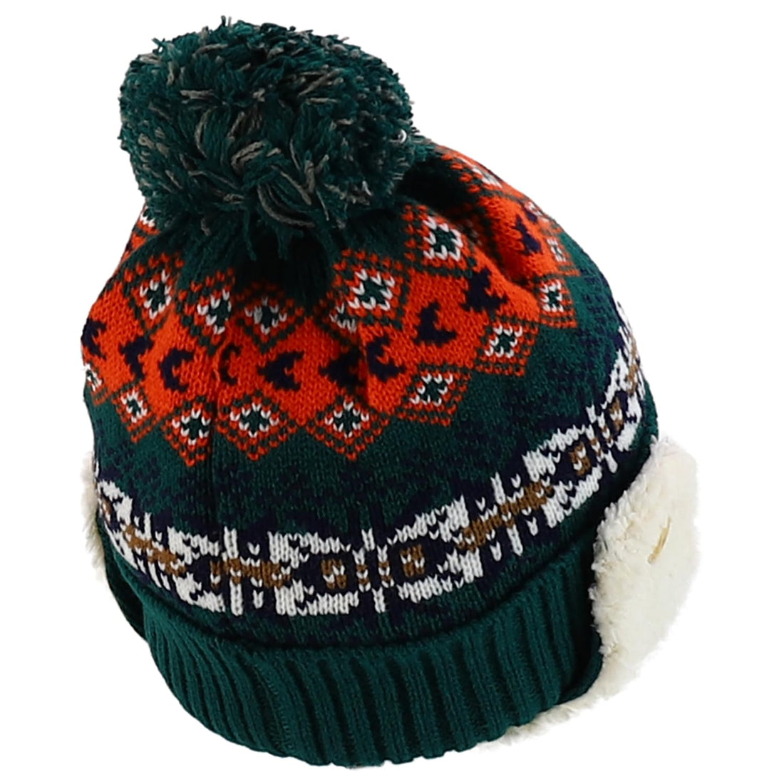 Trendy Apparel Shop Youth Size Kid's Warm Acrylic Brim Knit Winter Print Trapper Hat with Pom Pom