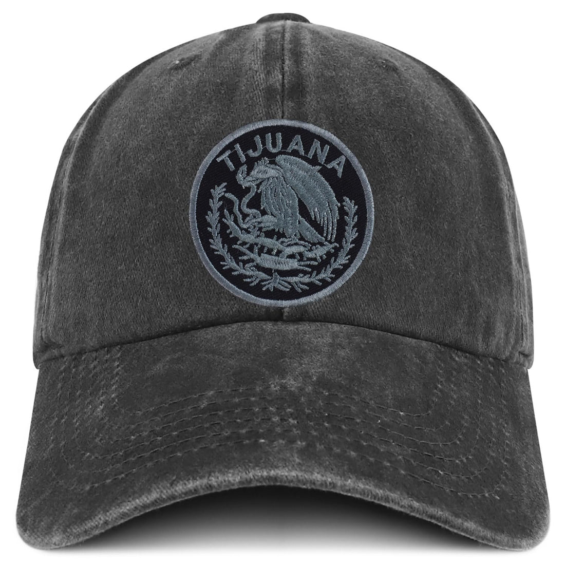 Trendy Apparel Shop Tijuana Mexico Charcoal Embroidered Patch Pigment Dyed Washed Baseball Cap