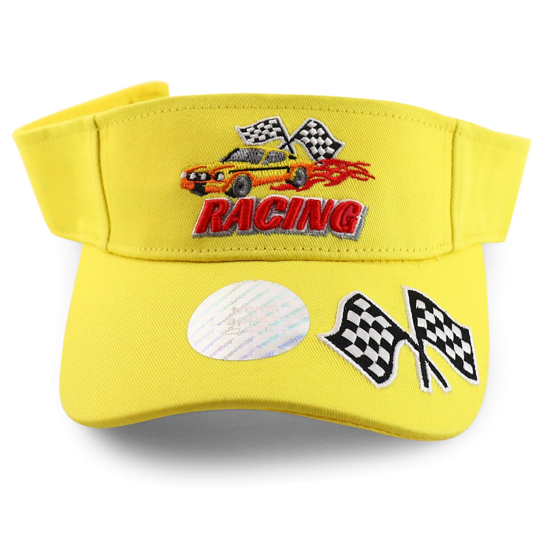 Trendy Apparel Shop Racing 3D Embroidered Flame Car Race Flag Visor Cap
