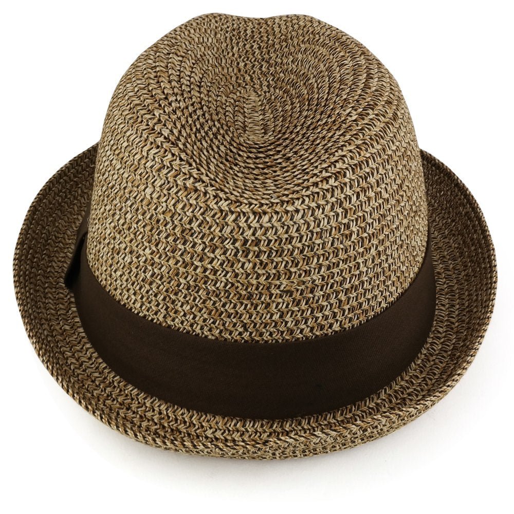 Trendy Apparel Shop Mens Summer Tweed Fedora Hat with Paper Straw Braid