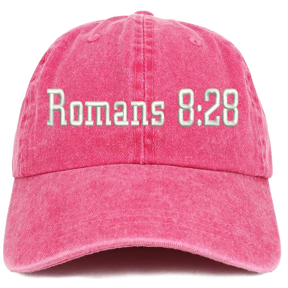 Trendy Apparel Shop Romans 8:28 Washed Pigment Dyed Baseball Cap