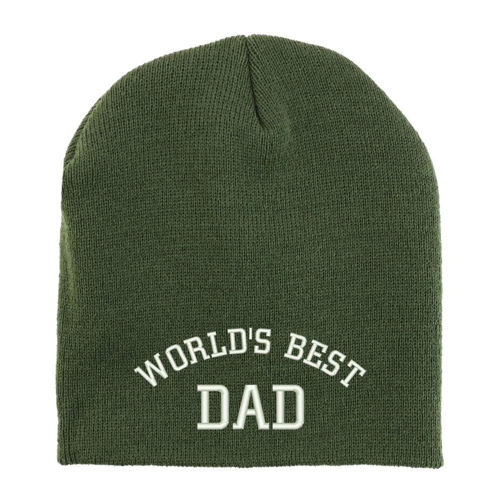Trendy Apparel Shop World's Best Dad Embroidered Made in USA Short Acrylic Knit Winter Beanie Hat