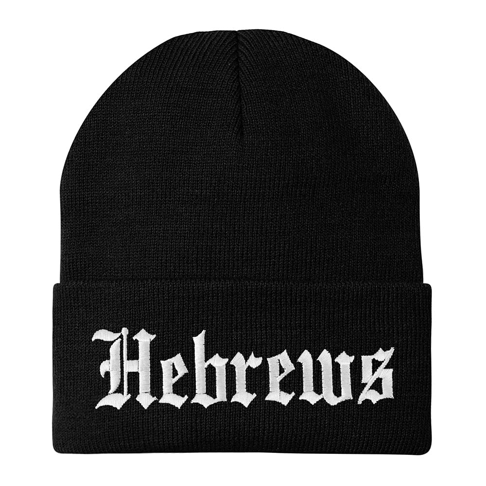 Trendy Apparel Shop Hebrews Old English Embroidered Long Cuff Beanie