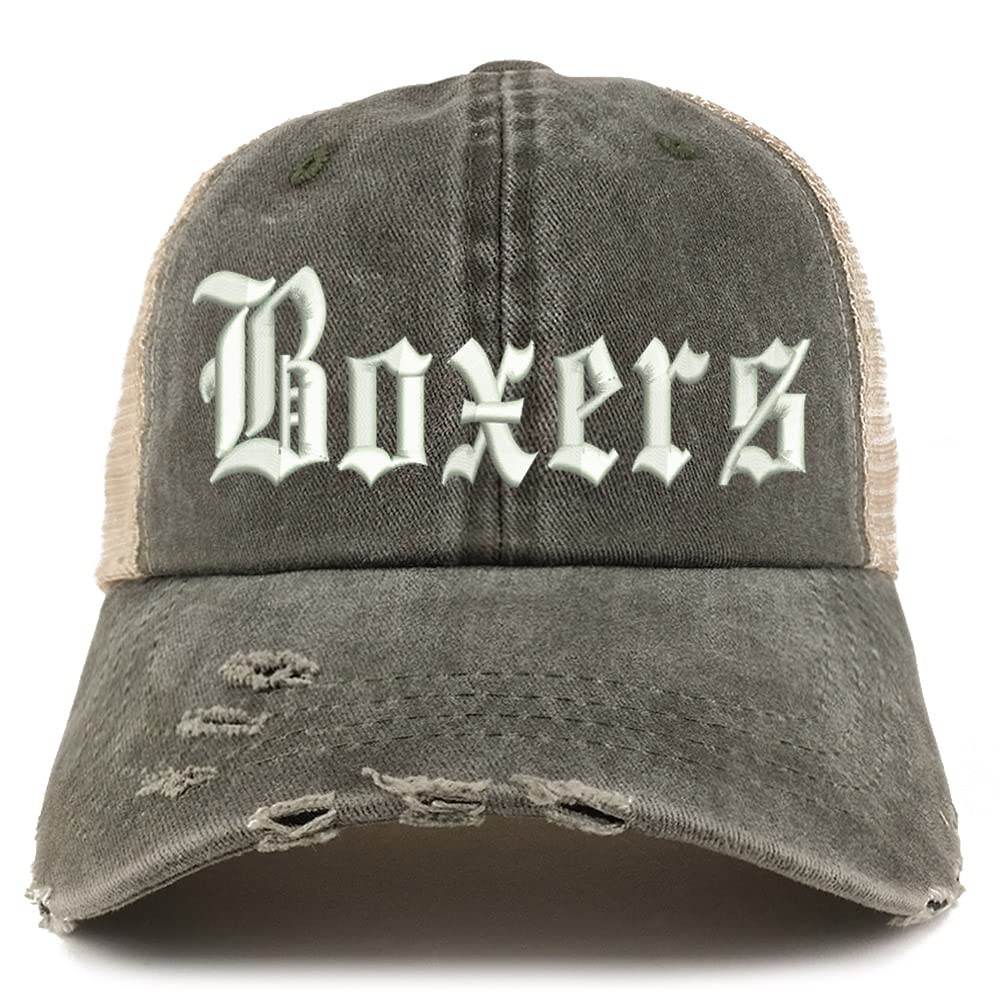 Trendy Apparel Shop Old English Boxers Frayed Bill Trucker Mesh Back Cap