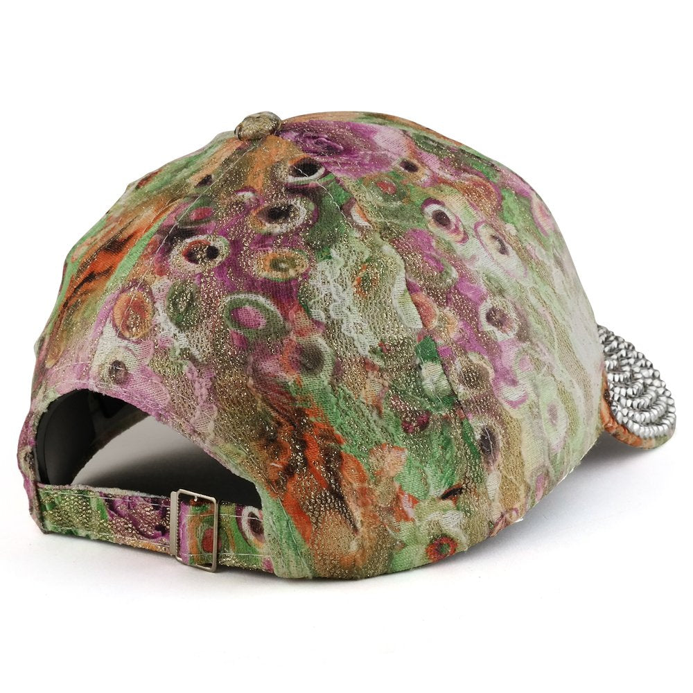 Trendy Apparel Shop Bling Studded USA Flag Floral Laced Structured Baseball Cap