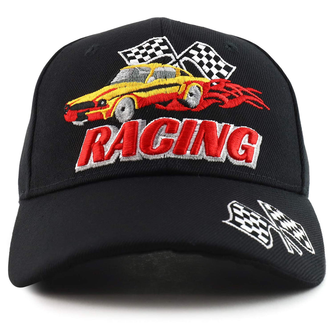 Trendy Apparel Shop Racing 3D Embroidered Flame Car Race Flag Baseball Cap