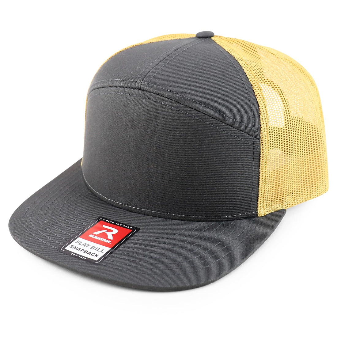 Trendy Apparel Shop Structured High Profile 7 Panel Flat Bill Mesh Back Snapback Cap