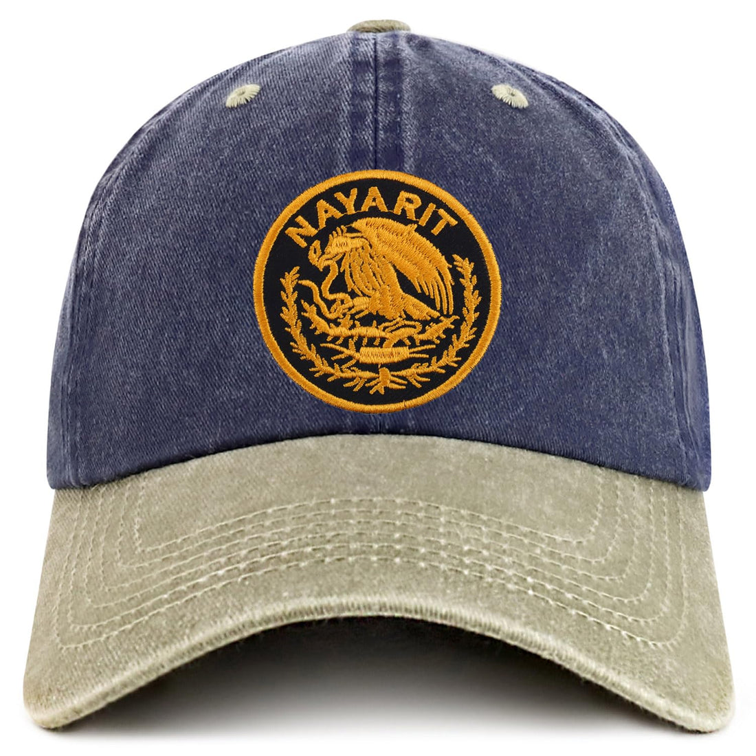 Trendy Apparel Shop Nayarit Mexico Gold Embroidered Patch Pigment Dyed Washed Baseball Cap