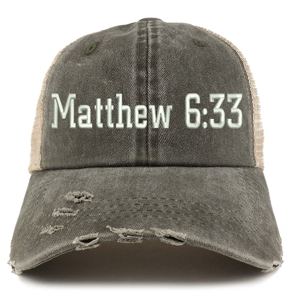 Trendy Apparel Shop Matthew 6:33 Frayed Bill Trucker Mesh Back Cap