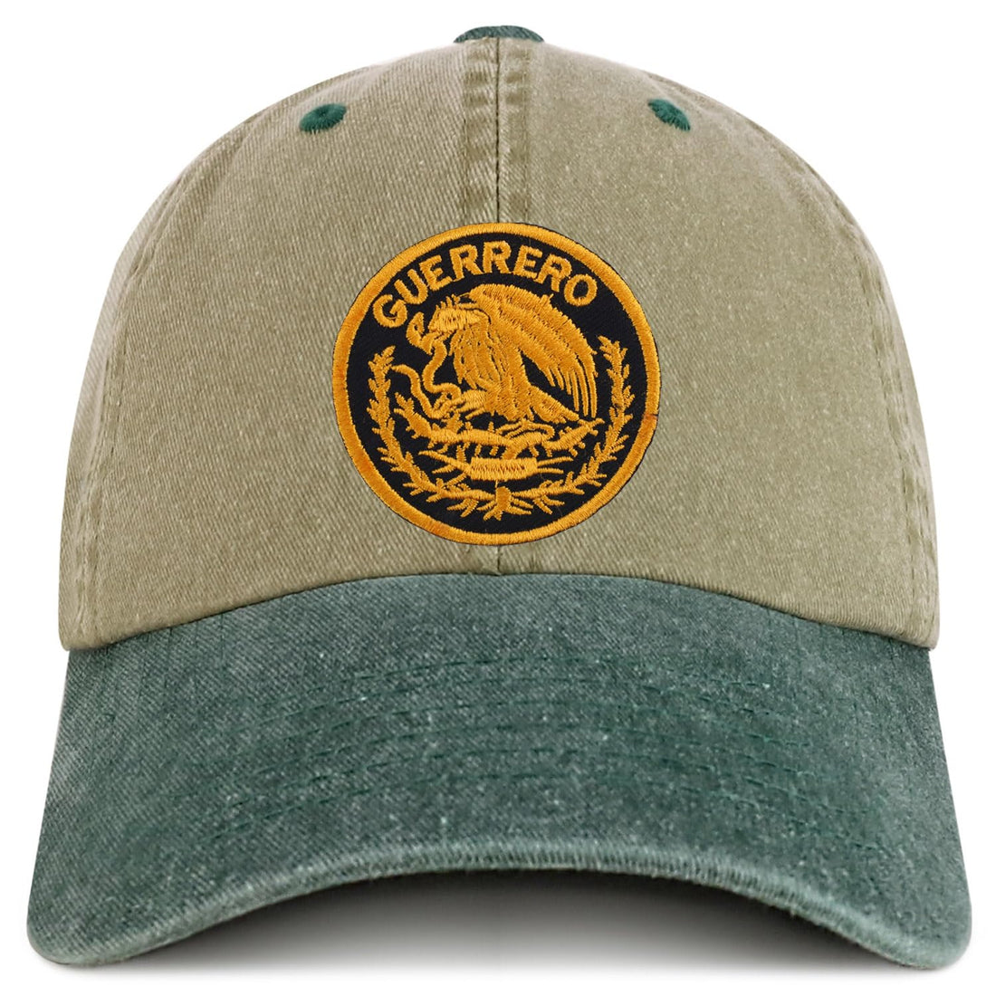 Trendy Apparel Shop Guerrero Mexico Gold Embroidered Patch Pigment Dyed Washed Baseball Cap