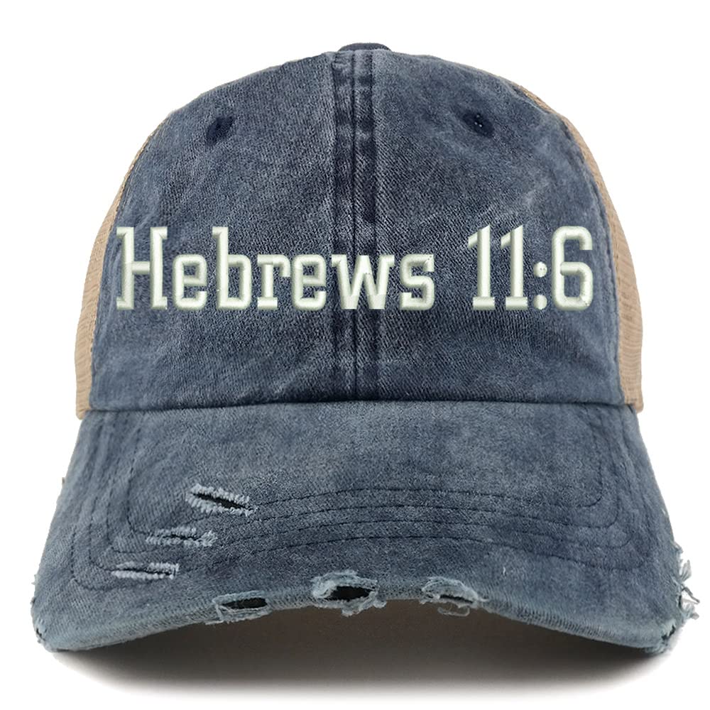 Trendy Apparel Shop Hebrew 11:6 Frayed Bill Trucker Mesh Back Cap