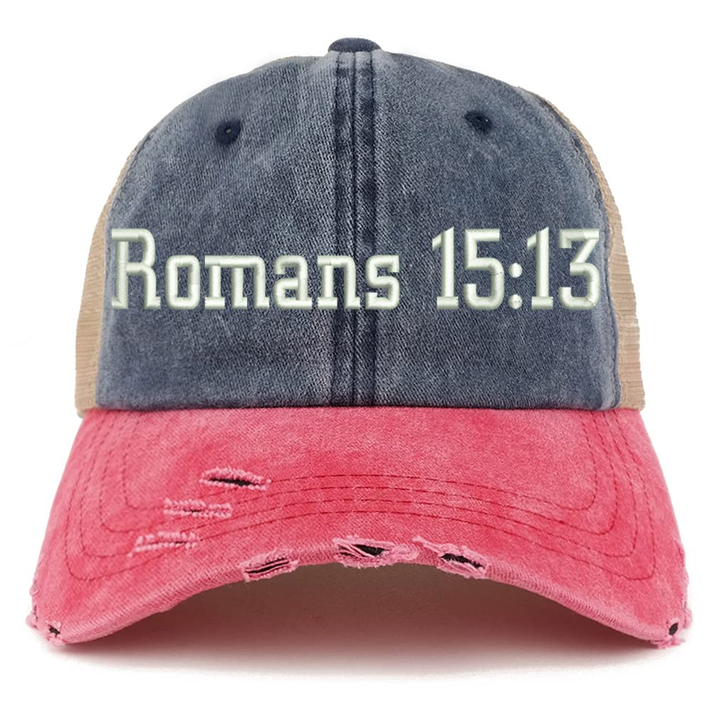 Trendy Apparel Shop Romans 15:13 Frayed Bill Trucker Mesh Back Cap
