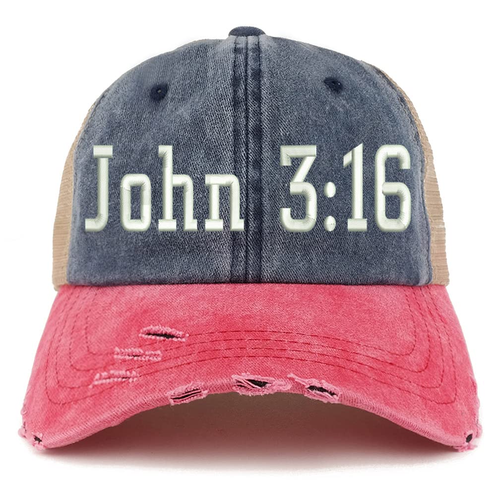 Trendy Apparel Shop John 3:16 Frayed Bill Trucker Mesh Back Cap