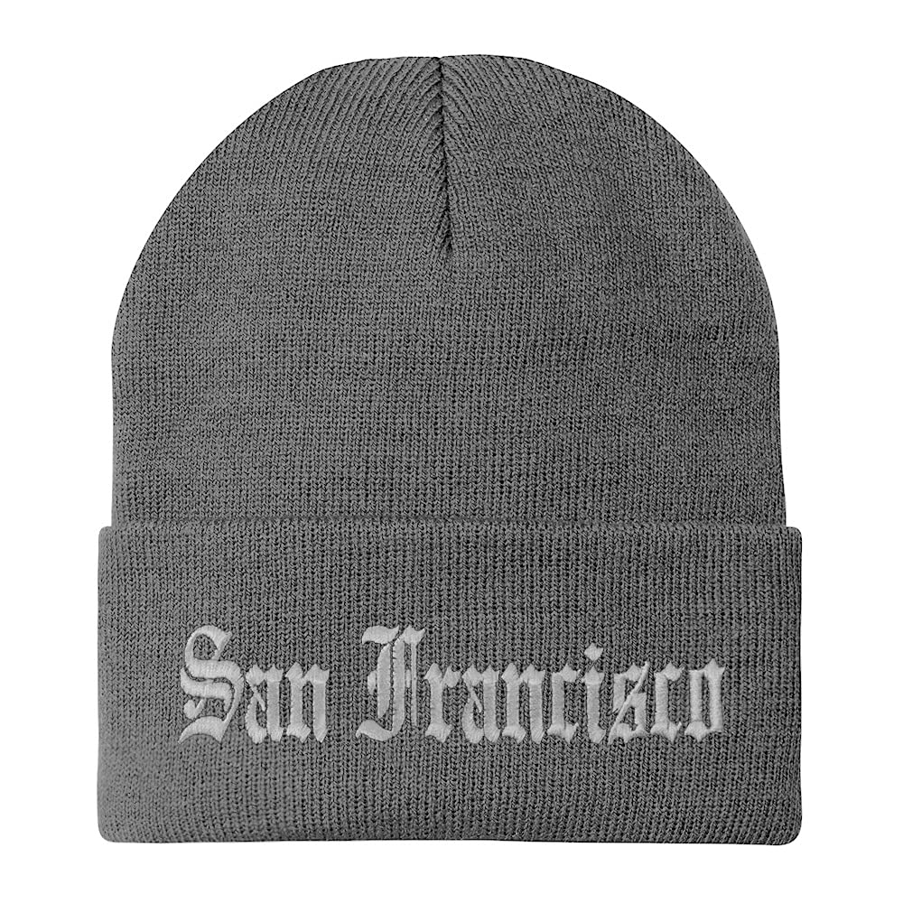 Trendy Apparel Shop San Francisco Old English Embroidered Long Cuff Beanie