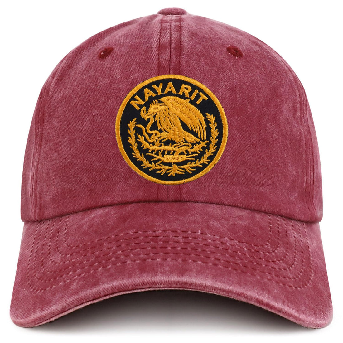 Trendy Apparel Shop Nayarit Mexico Gold Embroidered Patch Pigment Dyed Washed Baseball Cap