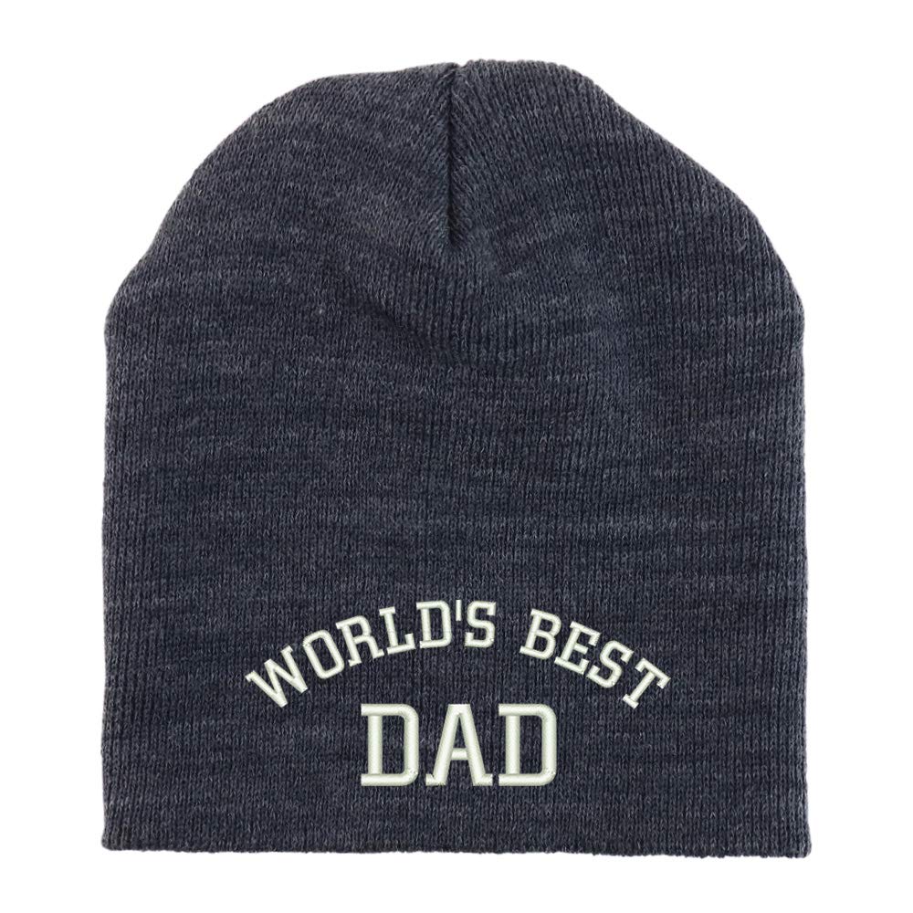 Trendy Apparel Shop World's Best Dad Embroidered Made in USA Short Acrylic Knit Winter Beanie Hat