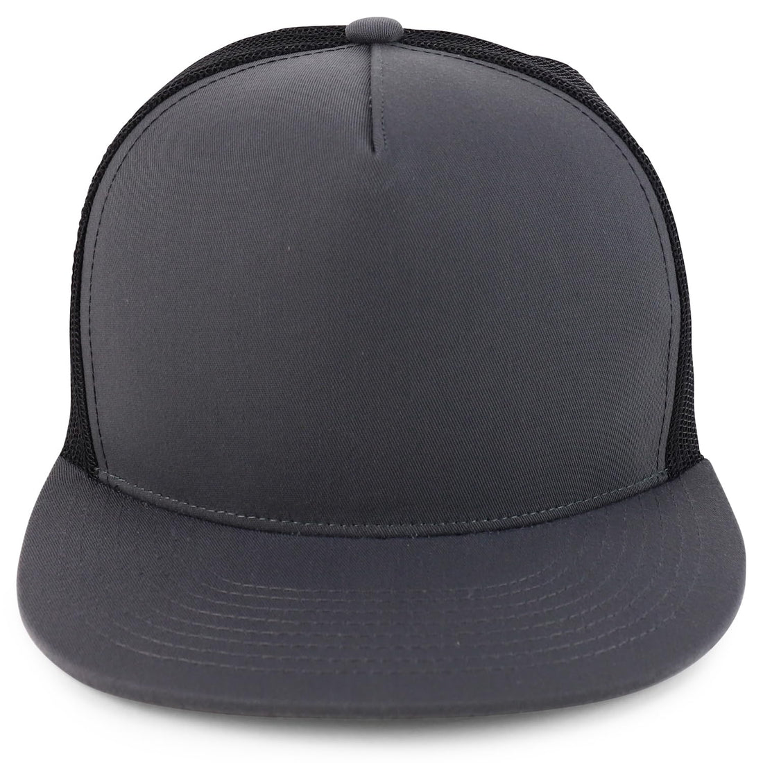 Trendy Apparel Shop Structured High Crown 5 Panel Round Flat Bill Trucker Cap