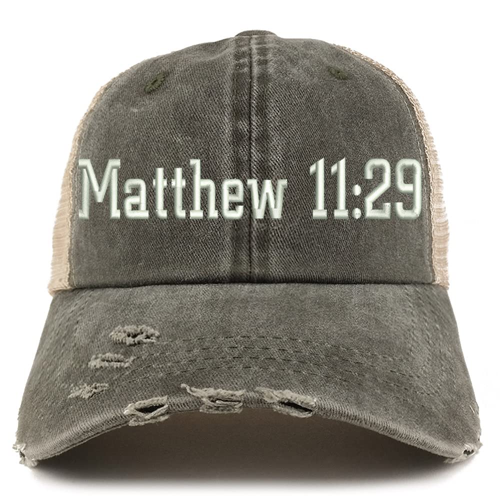 Trendy Apparel Shop Matthew 11:29 Frayed Bill Trucker Mesh Back Cap