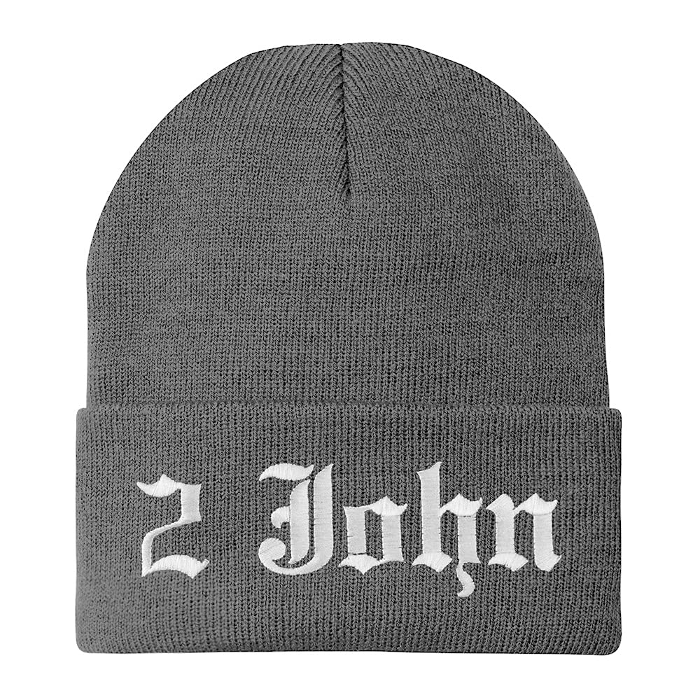 Trendy Apparel Shop 2 John Old English Embroidered Long Cuff Beanie