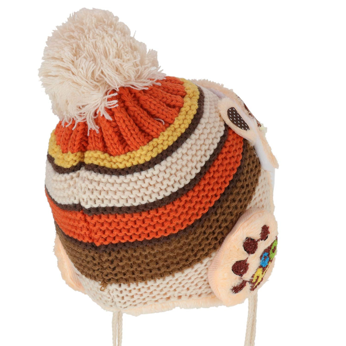 Trendy Apparel Shop Kid's Racoon Animal Fur Trimmed Pom Knit Beanie Hat