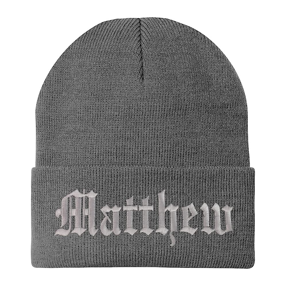 Trendy Apparel Shop Matthew Old English Embroidered Long Cuff Beanie