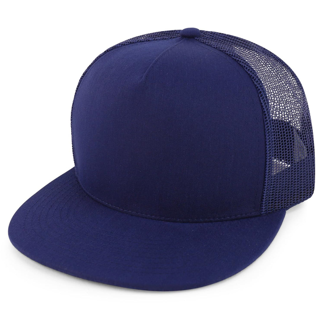 Trendy Apparel Shop Structured High Crown 5 Panel Round Flat Bill Trucker Cap