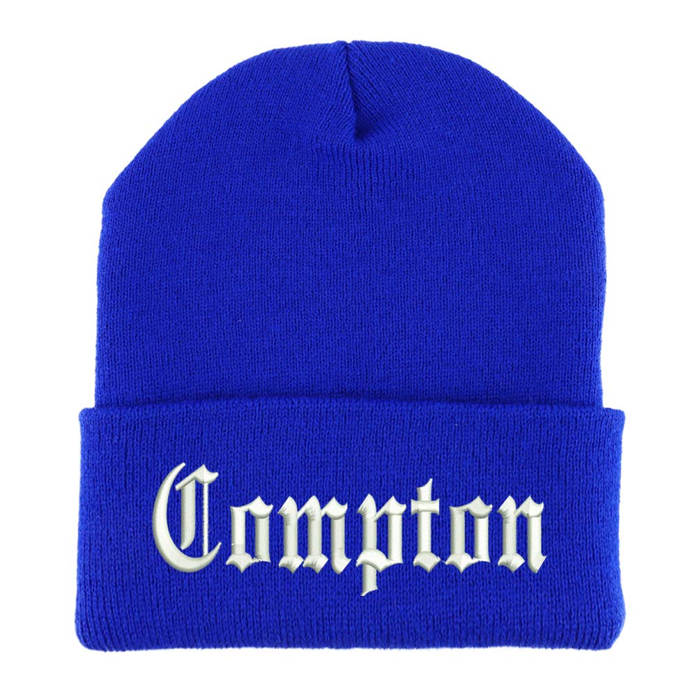 Trendy Apparel Shop Compton Old English Embroidered Made in USA Cuff Folded Acylic Knit Winter Beanie Hat