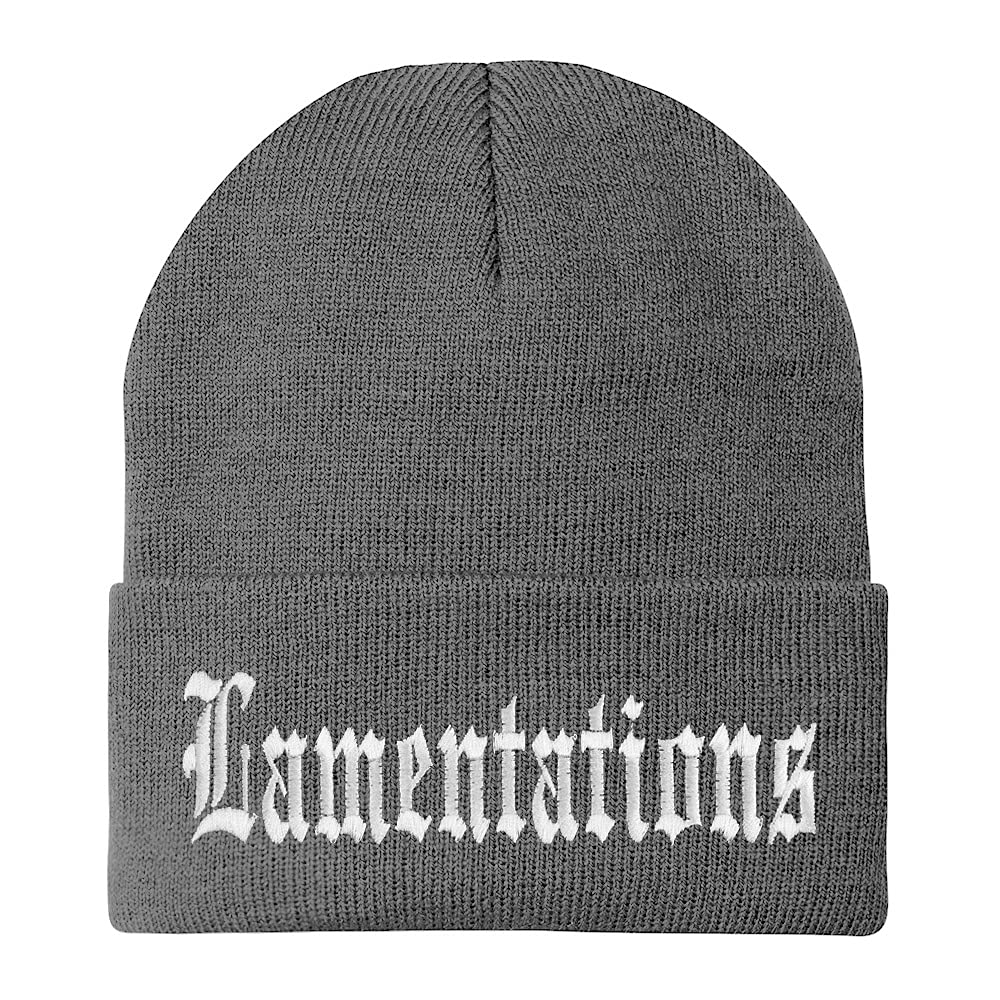 Trendy Apparel Shop Lamentations Old English Embroidered Long Cuff Beanie