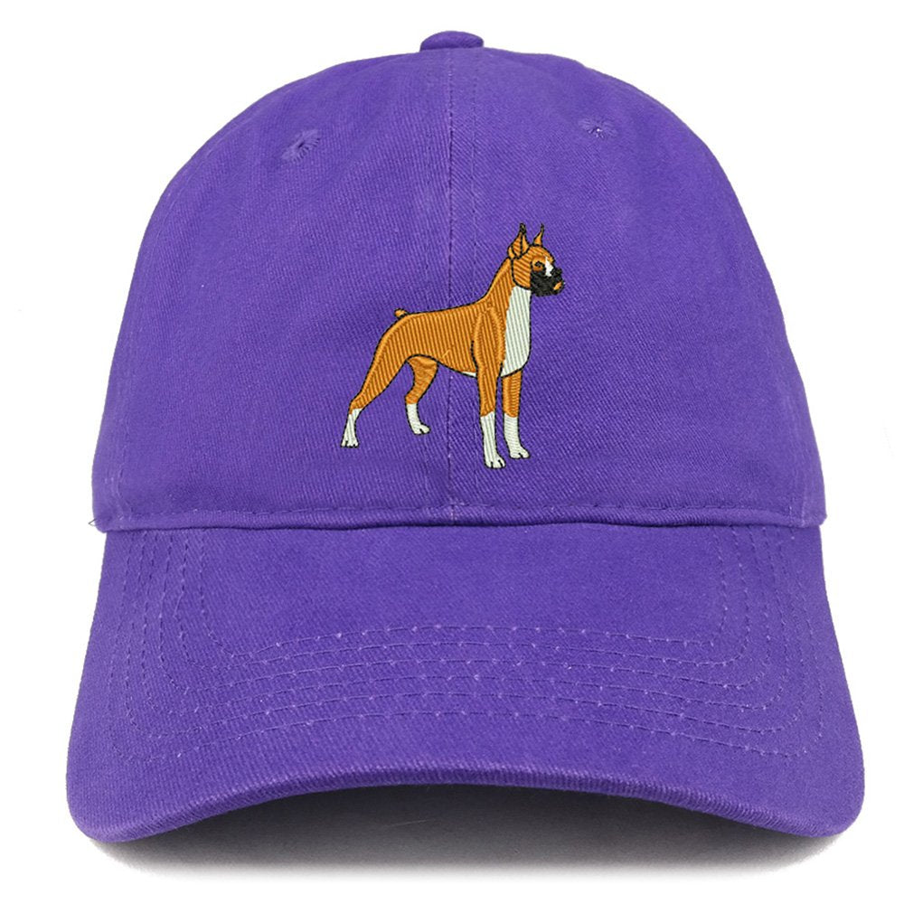 Trendy Apparel Shop Boxer Dog Breed Embroidered Brushed Cotton Dad Hat Cap - Purple