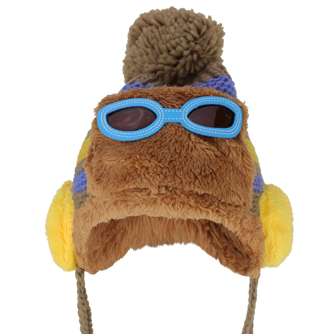 Trendy Apparel Shop Kid's Goggle Soft Fur Trimming Pom Knit Beanie Hat
