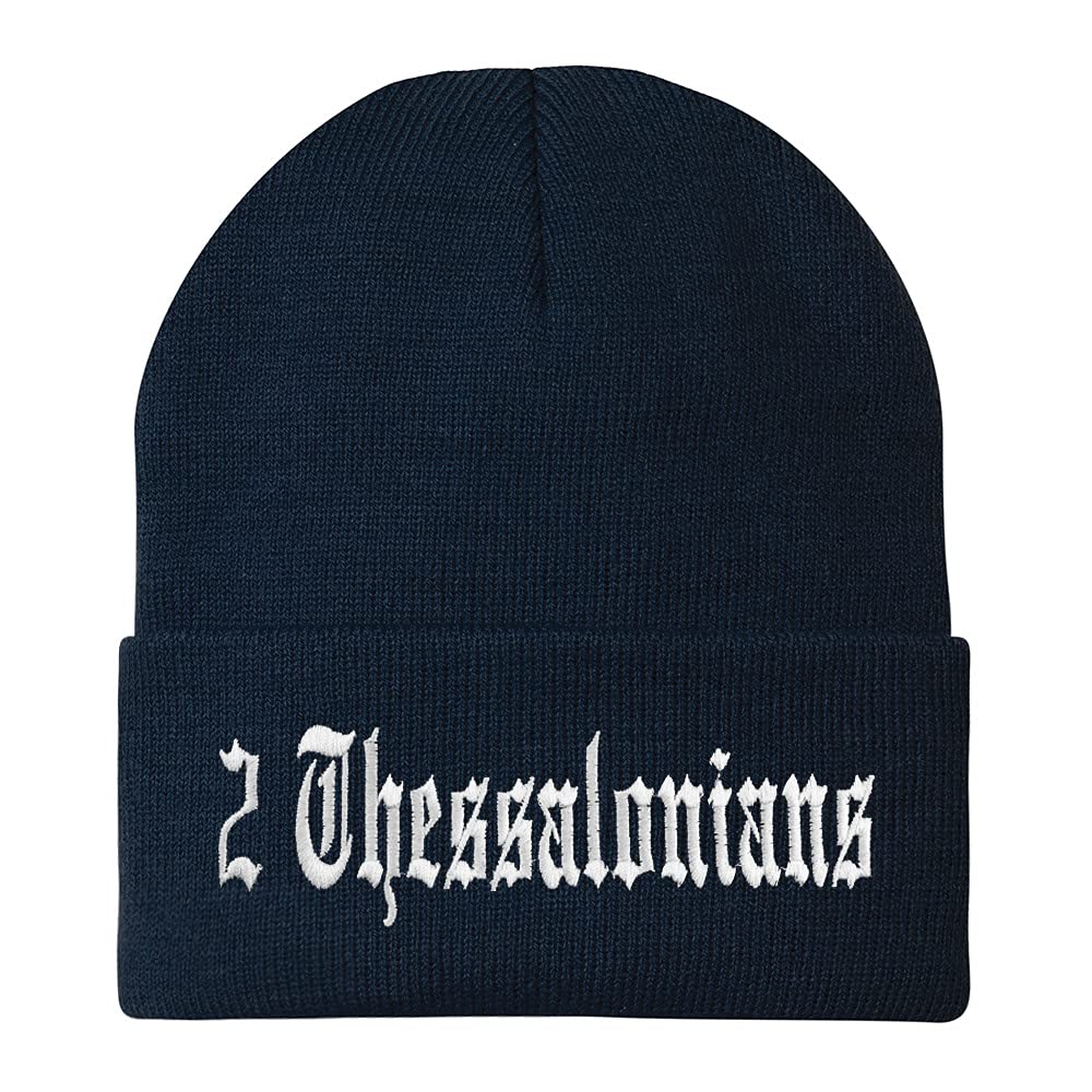 Trendy Apparel Shop 2 Thessalonians Old English Embroidered Long Cuff Beanie