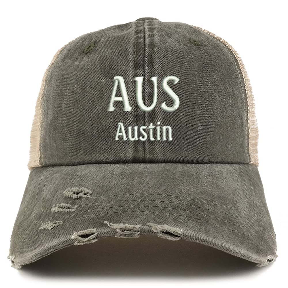 Trendy Apparel Shop AUS Austin Embroidered Frayed Bill Trucker Mesh Back Cap
