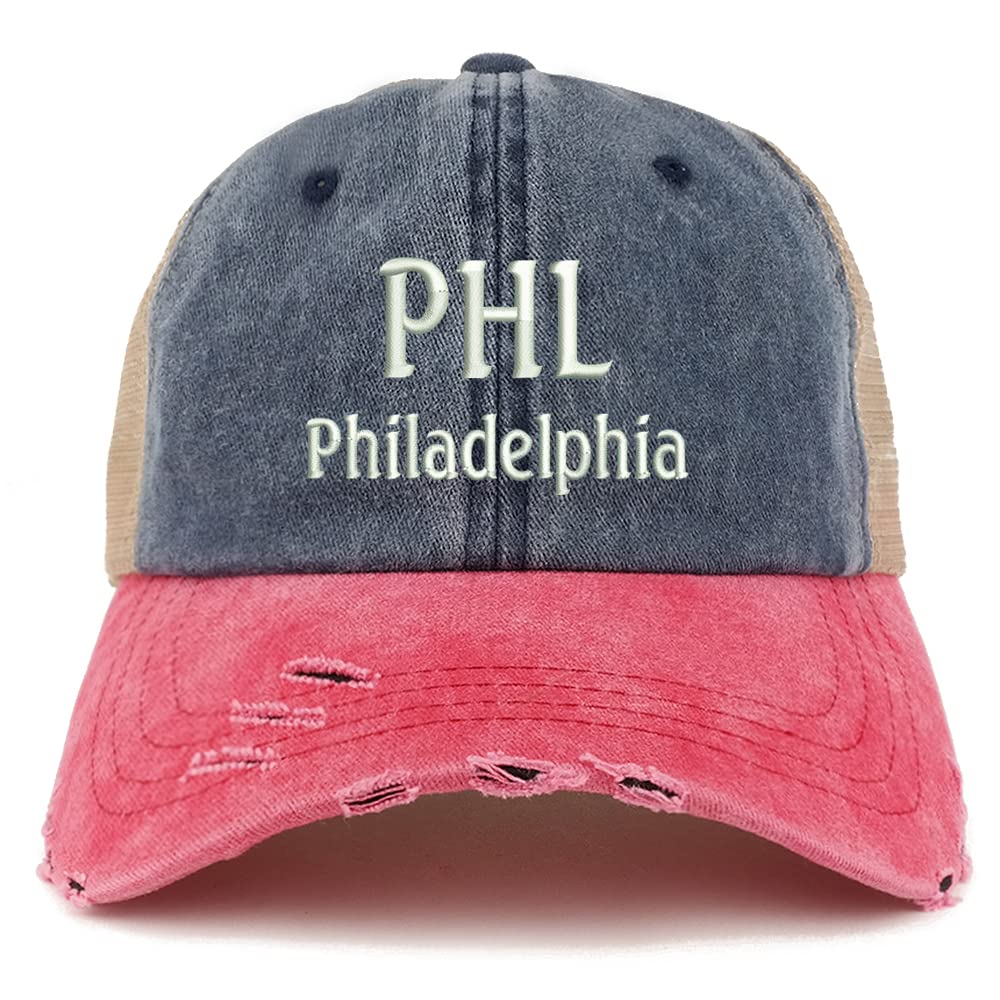 Trendy Apparel Shop PHL Philadelphia Embroidered Frayed Bill Trucker Mesh Back Cap
