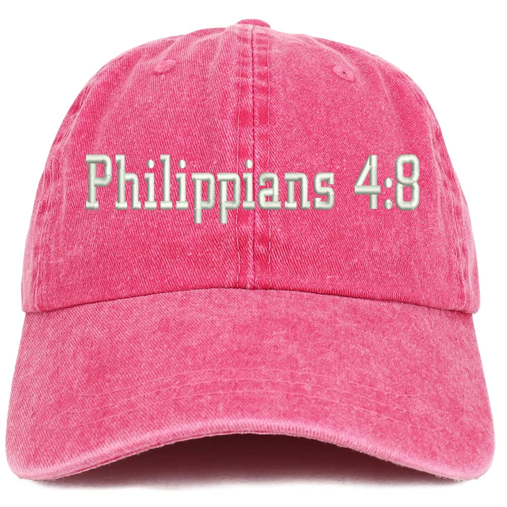 Trendy Apparel Shop Philippians 4:8 Washed Pigment Dyed Baseball Cap