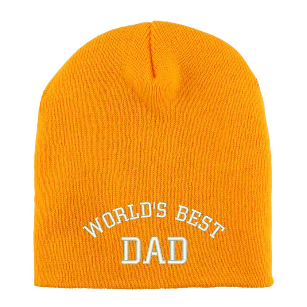 Trendy Apparel Shop World's Best Dad Embroidered Made in USA Short Acrylic Knit Winter Beanie Hat