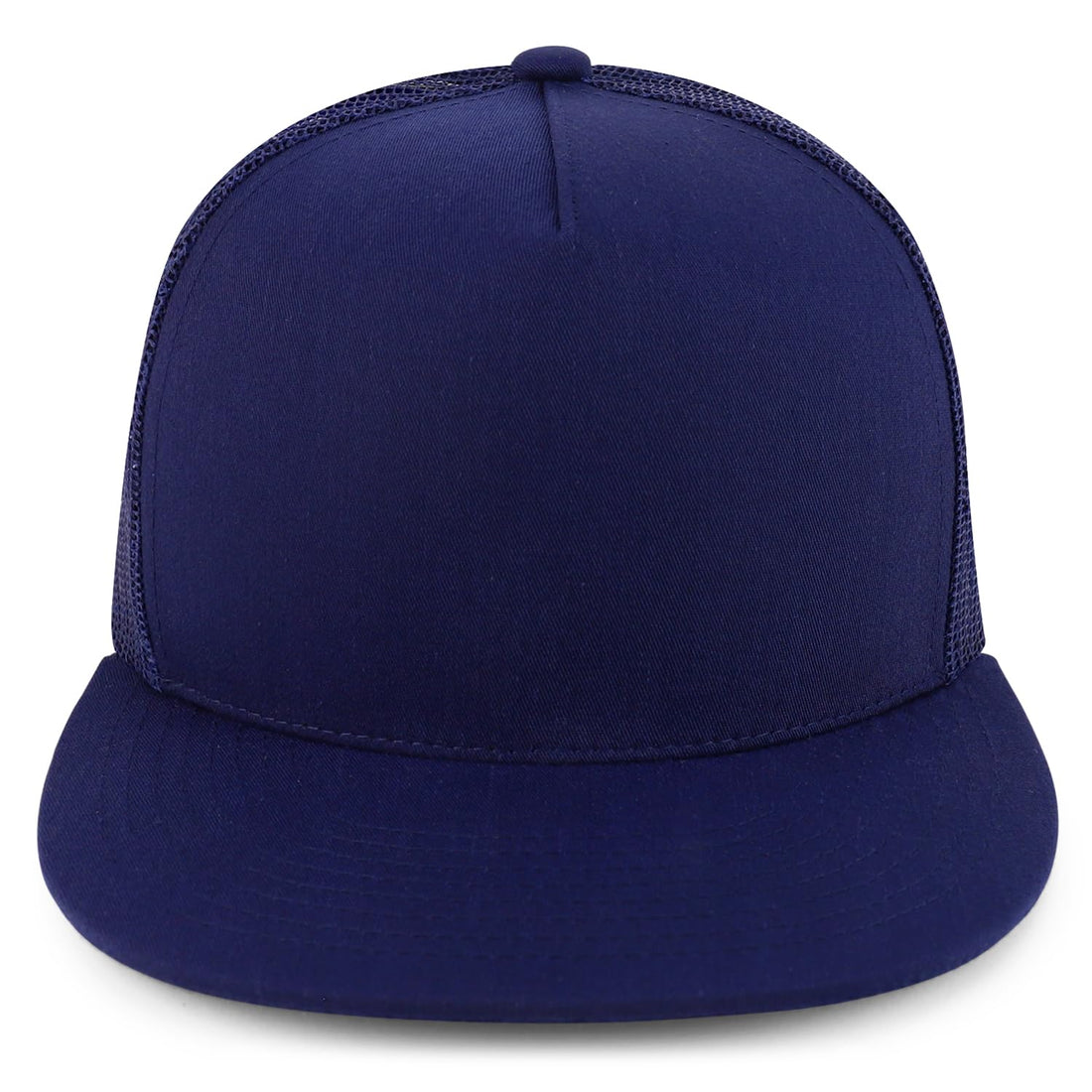 Trendy Apparel Shop Structured High Crown 5 Panel Round Flat Bill Trucker Cap