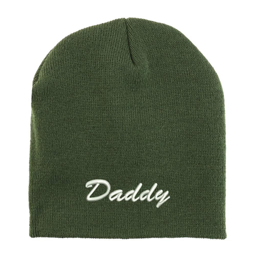 Trendy Apparel Shop Daddy Script Font Embroidered Made in USA Short Acrylic Knit Winter Beanie Hat
