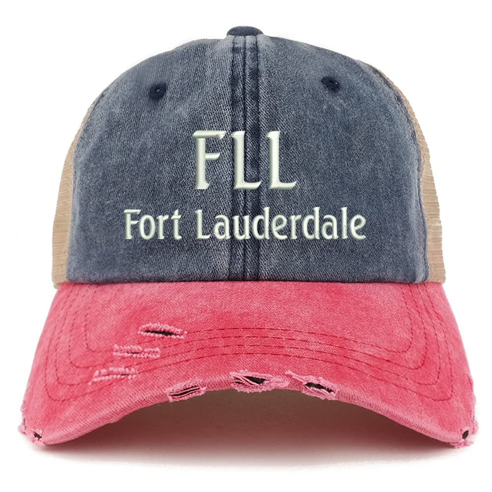 Trendy Apparel Shop FLL Fort Lauderdale Embroidered Frayed Bill Trucker Mesh Back Cap