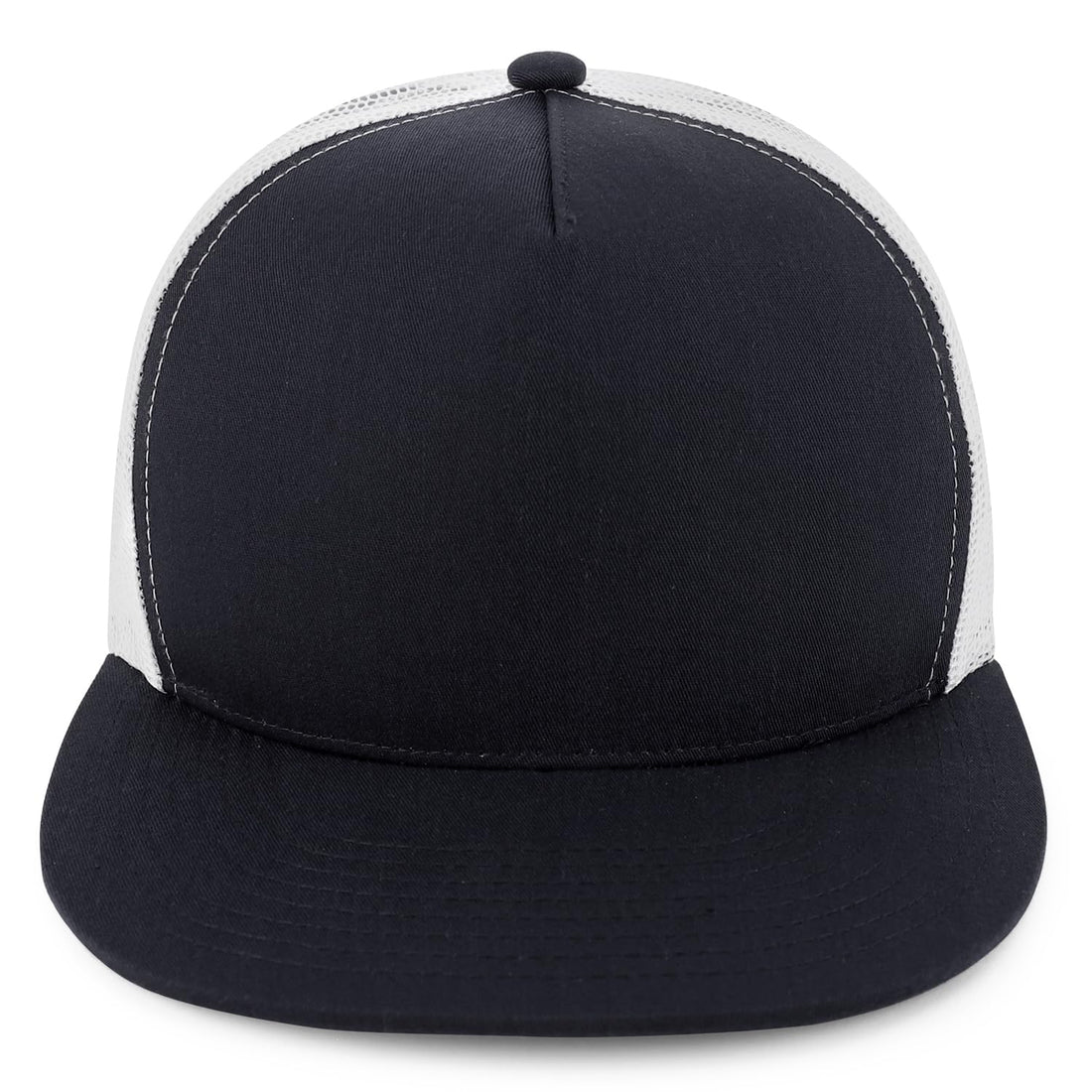 Trendy Apparel Shop Structured High Crown 5 Panel Round Flat Bill Trucker Cap