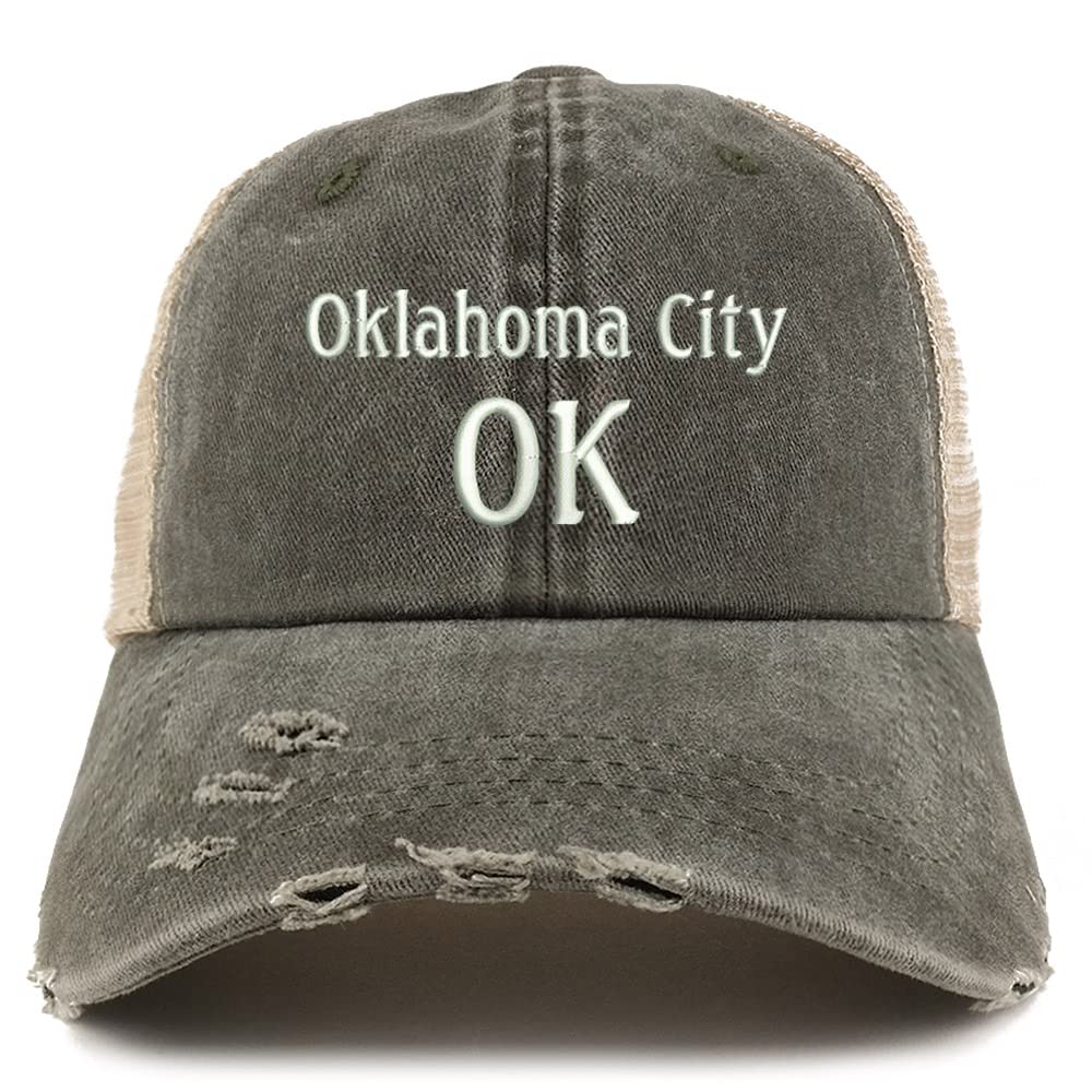 Trendy Apparel Shop Oklahoma City OK Embroidered Frayed Bill Trucker Mesh Back Cap