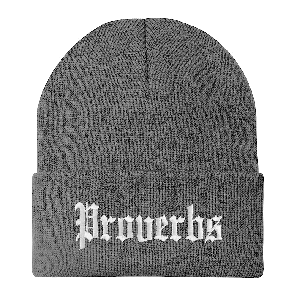 Trendy Apparel Shop Proverbs Old English Embroidered Long Cuff Beanie