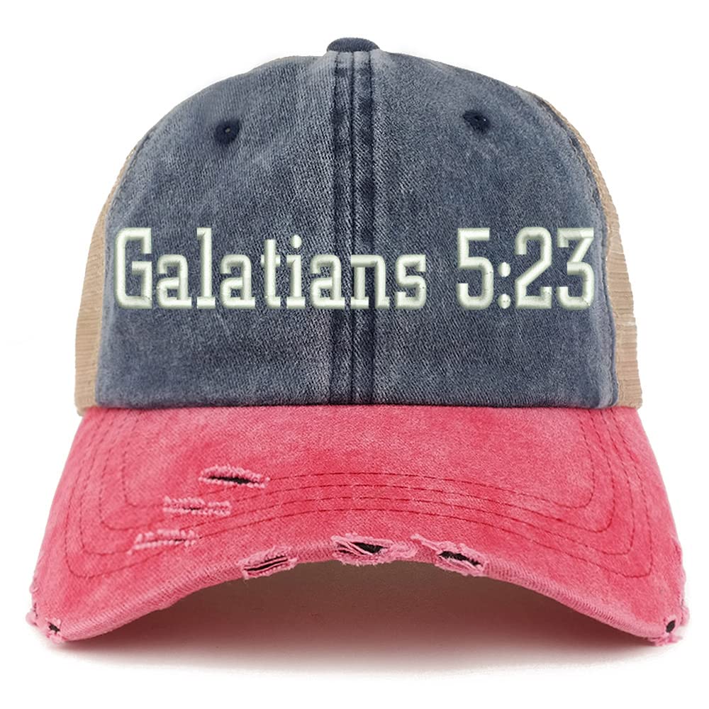 Trendy Apparel Shop Galatians 5:23 Frayed Bill Trucker Mesh Back Cap