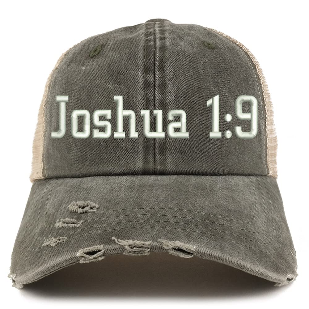 Trendy Apparel Shop Joshua 1:9 Frayed Bill Trucker Mesh Back Cap