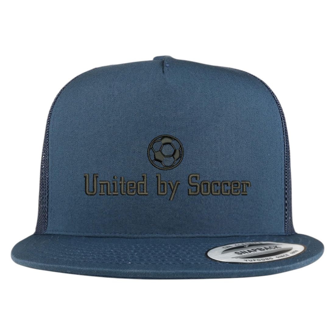 Trendy Apparel Shop United by Soccer Embroidered 5 Panel Flatbill Trucker Mesh Cap