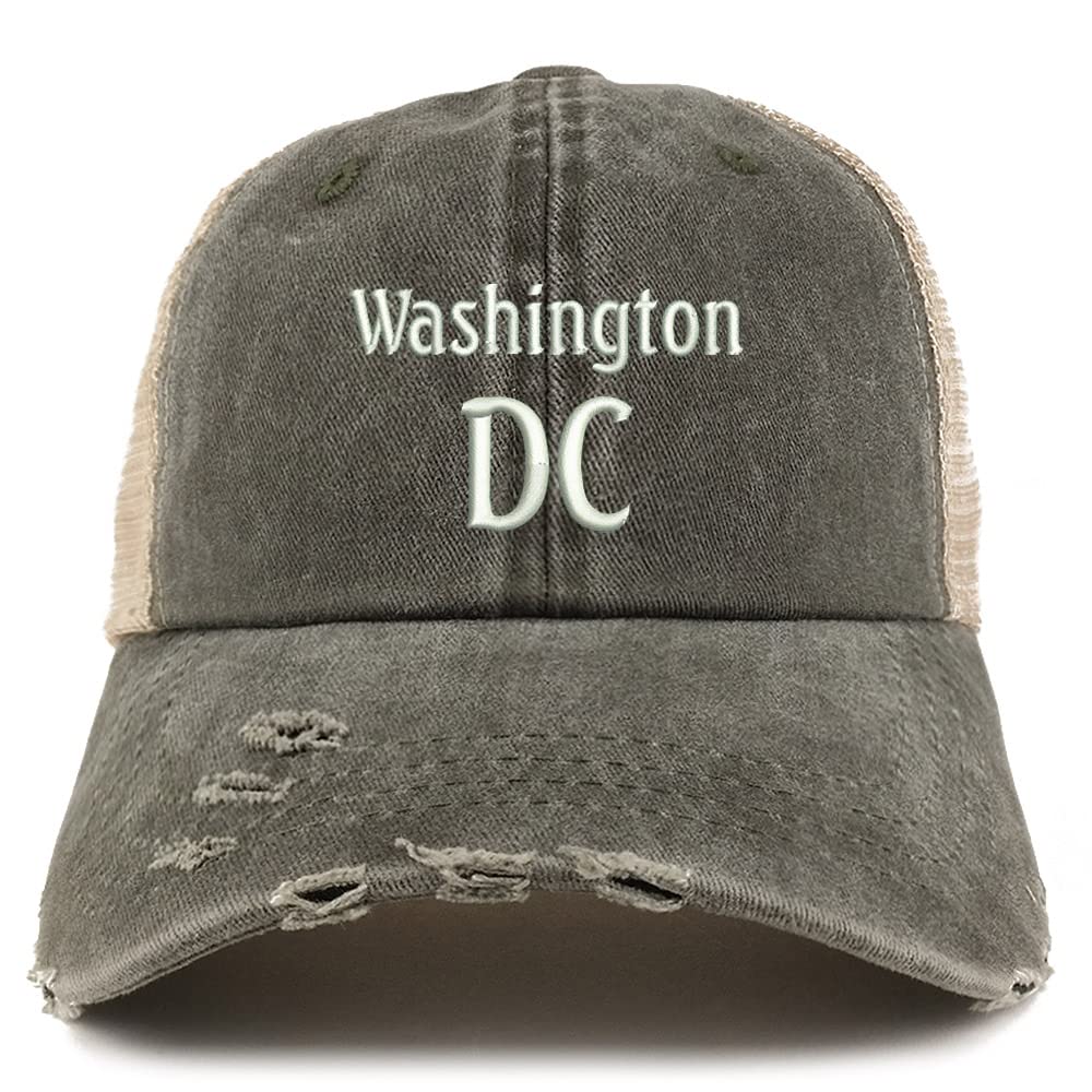 Trendy Apparel Shop Washington DC Embroidered Frayed Bill Trucker Mesh Back Cap