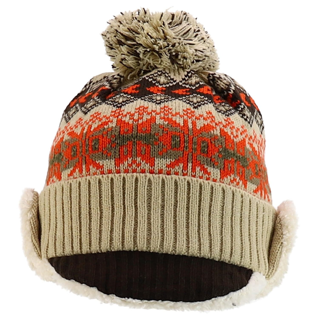 Trendy Apparel Shop Youth Size Kid's Warm Acrylic Brim Knit Winter Print Trapper Hat with Pom Pom