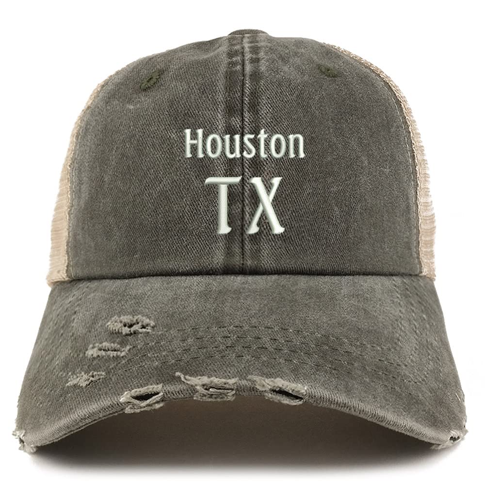 Trendy Apparel Shop Houston TX Embroidered Frayed Bill Trucker Mesh Back Cap