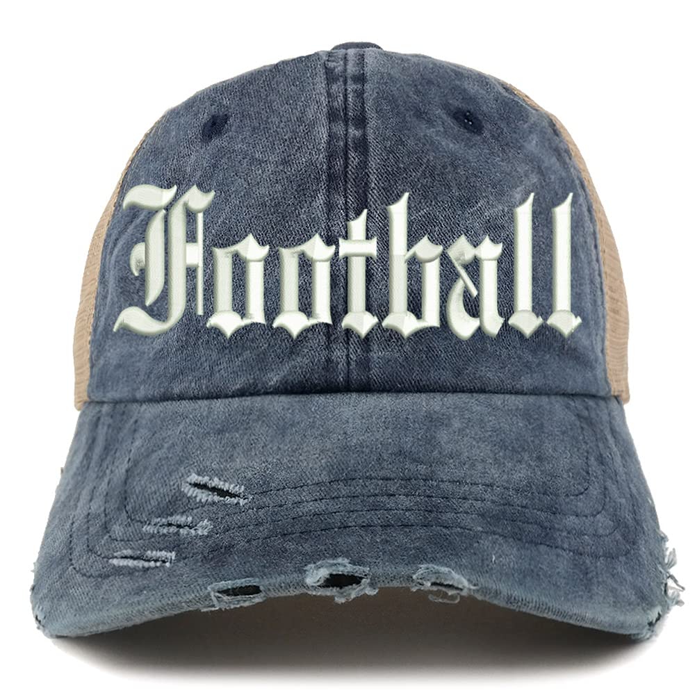 Trendy Apparel Shop Old English Football Frayed Bill Trucker Mesh Back Cap